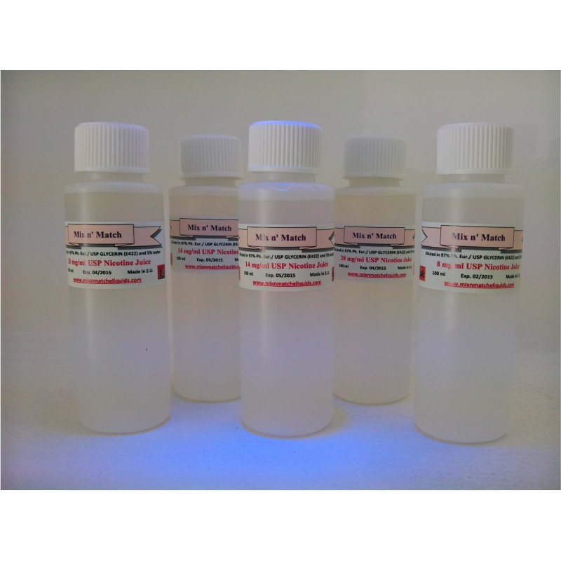 100 ml at 100 mg/ml nicotine base in PG