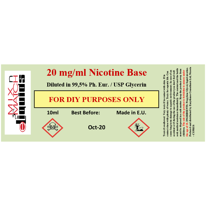 10ml Nicotine at 20 mg/ml concentration in VG